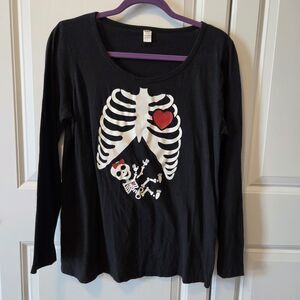 Black Pregnant Skeleton LS T-shirt Womens Maternity Size Large